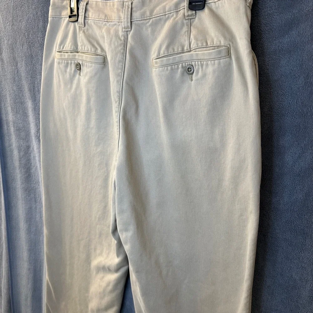 Lands End Mens 34x31 Traditional Fit Plaid Flannel Lined Chino Pants Khaki